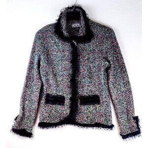 Vtg 80s/90s Sweater Cardigan Sz L BEREK by Takako Sakon Woven Multi Color Lace